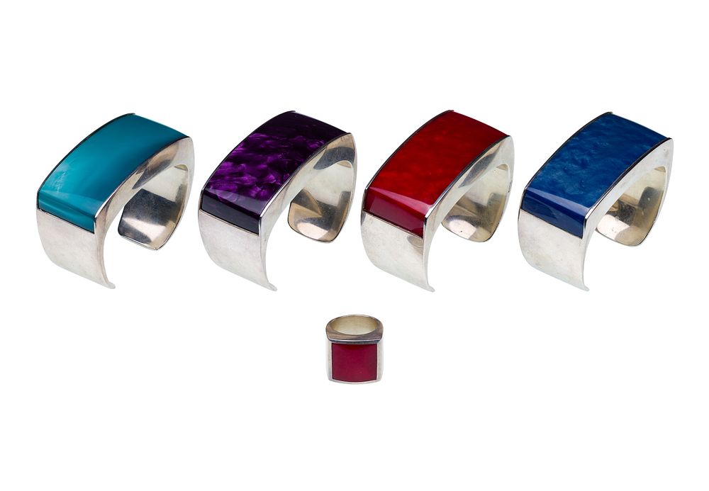Lot 258: P. Jouin Sterling Silver Ring and Cuff Bracelets