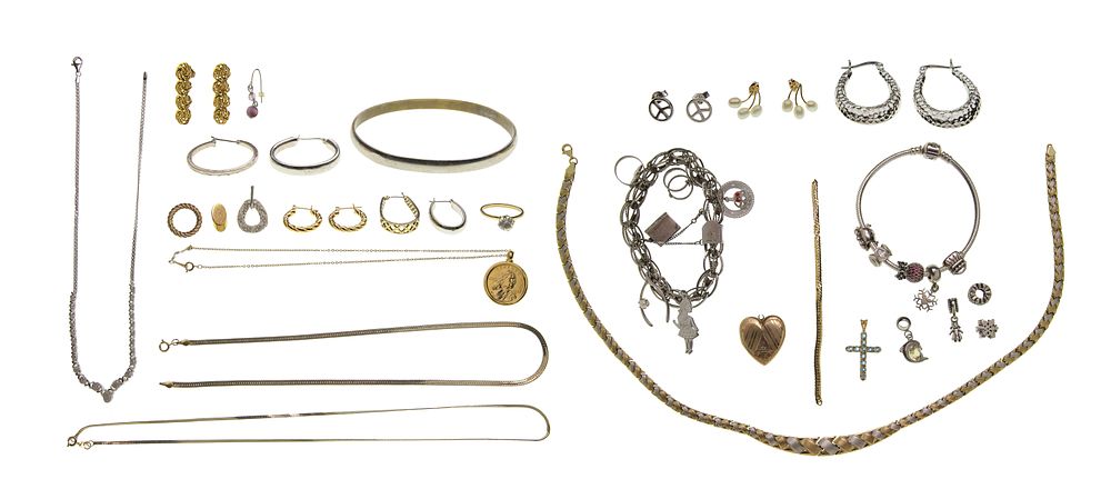 Lot 272: 10k Gold, Sterling Silver and Costume Jewelry Assortment