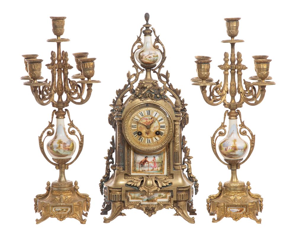 Lot 385: Mantel Clock and Garniture Assortment