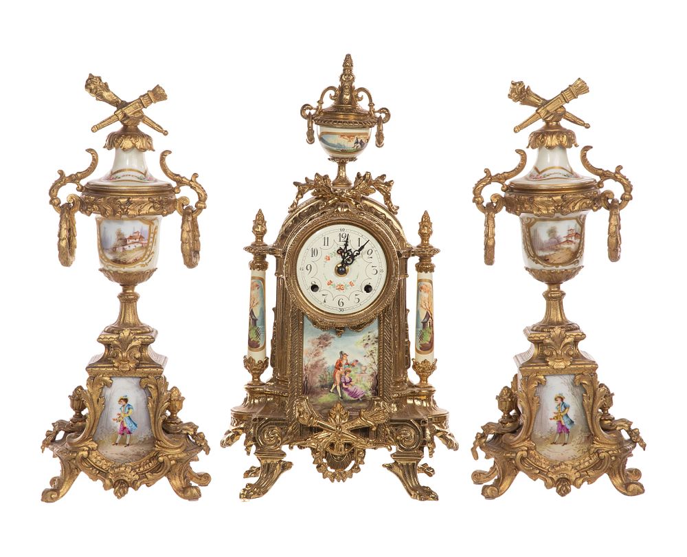 Lot 386: Mantel Clock and Garniture Assortment