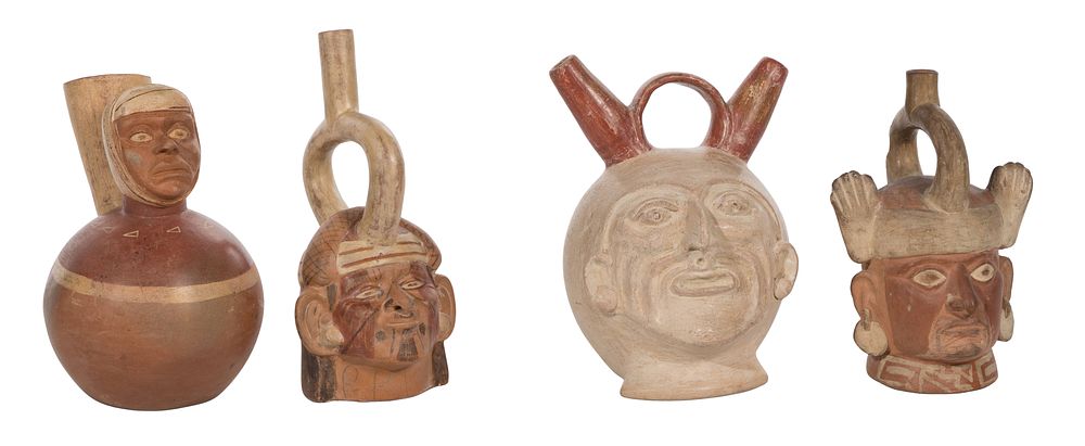 Lot 486: Pre-Columbian Peruvian Moche Style Painted Pottery Bottles