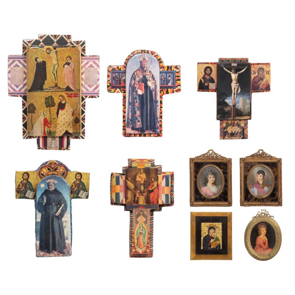 Lot 491: Evalena Johnston Leigon (American, 1936-2021) Religious Collage on Wood Collection