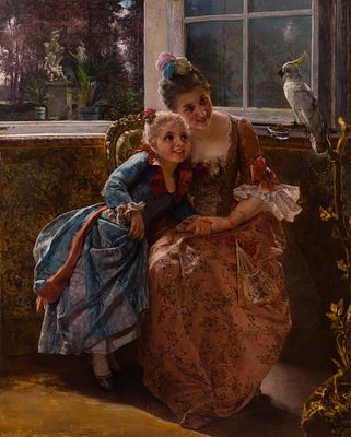 Gustave Jean Jaquet - Gustave Jean Jacquet (French, 1846-1909) 'Pet of the Family' Oil on Canvas 