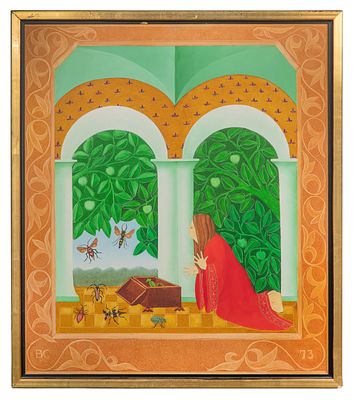 Barry Castle - Barry Castle (Irish, 1935-2006) 'Pandora's Box' Oil on Board 1973, initial signed 