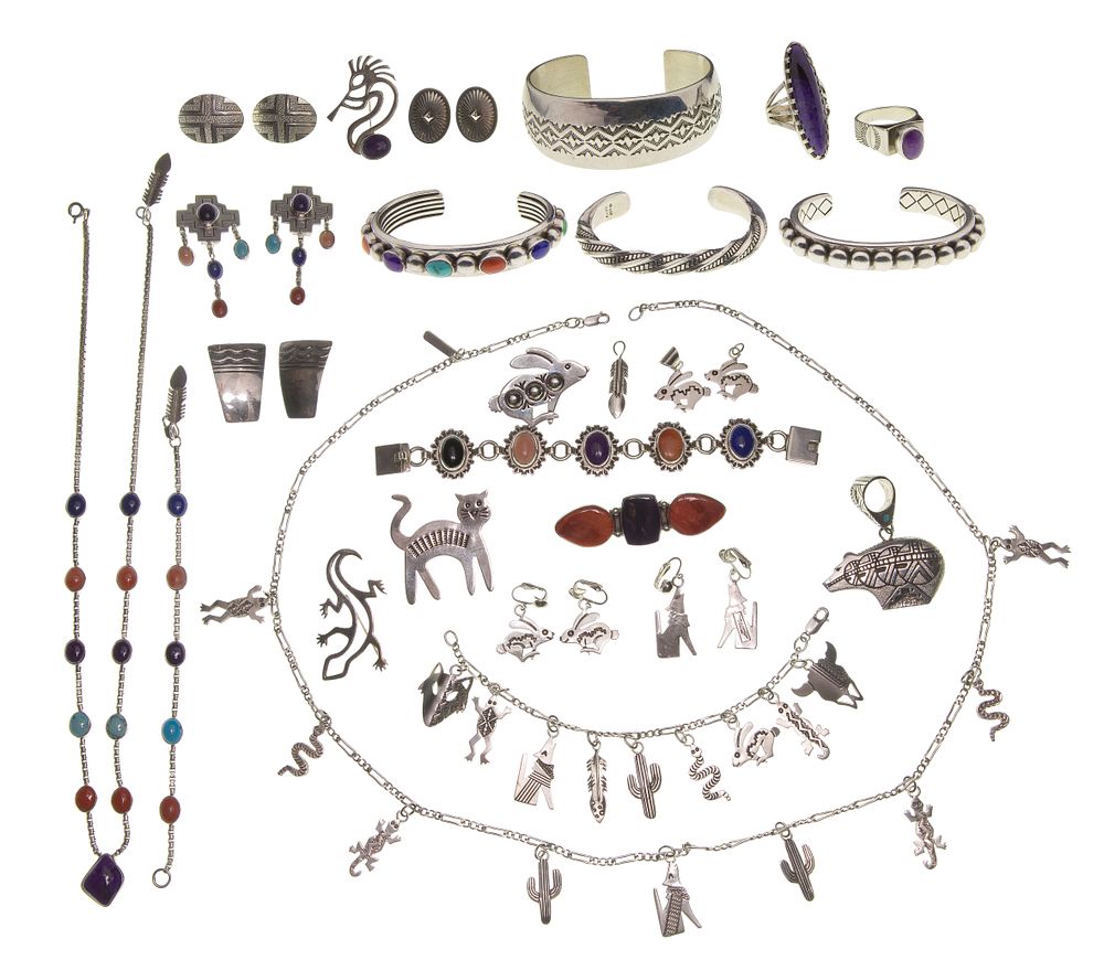 Lot 282: Native American Allison Snowhawk Lee Sterling Silver Jewelry Assortment