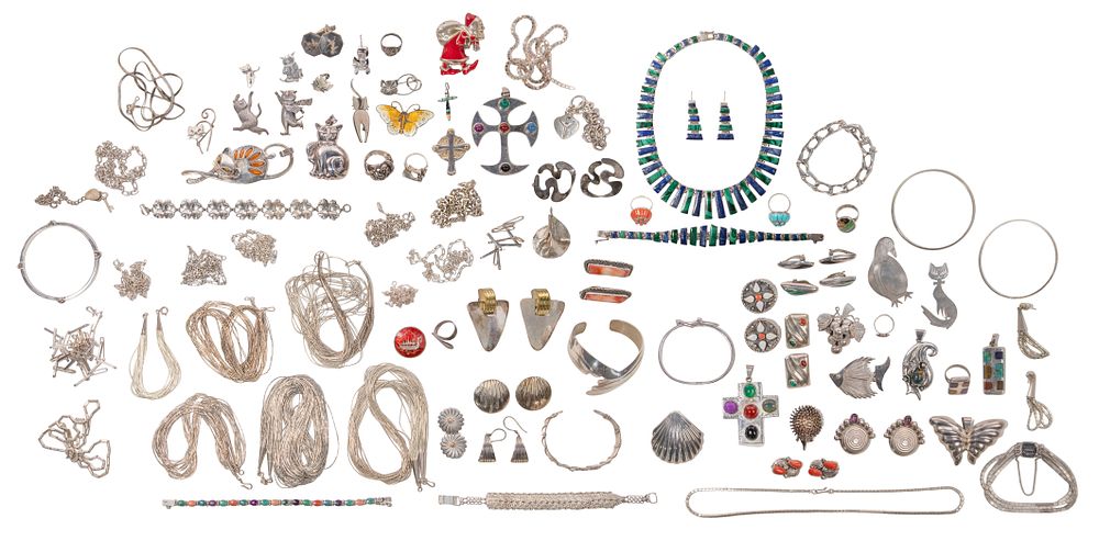 Lot 283: Native American and Mexican Sterling Silver Jewelry Assortment