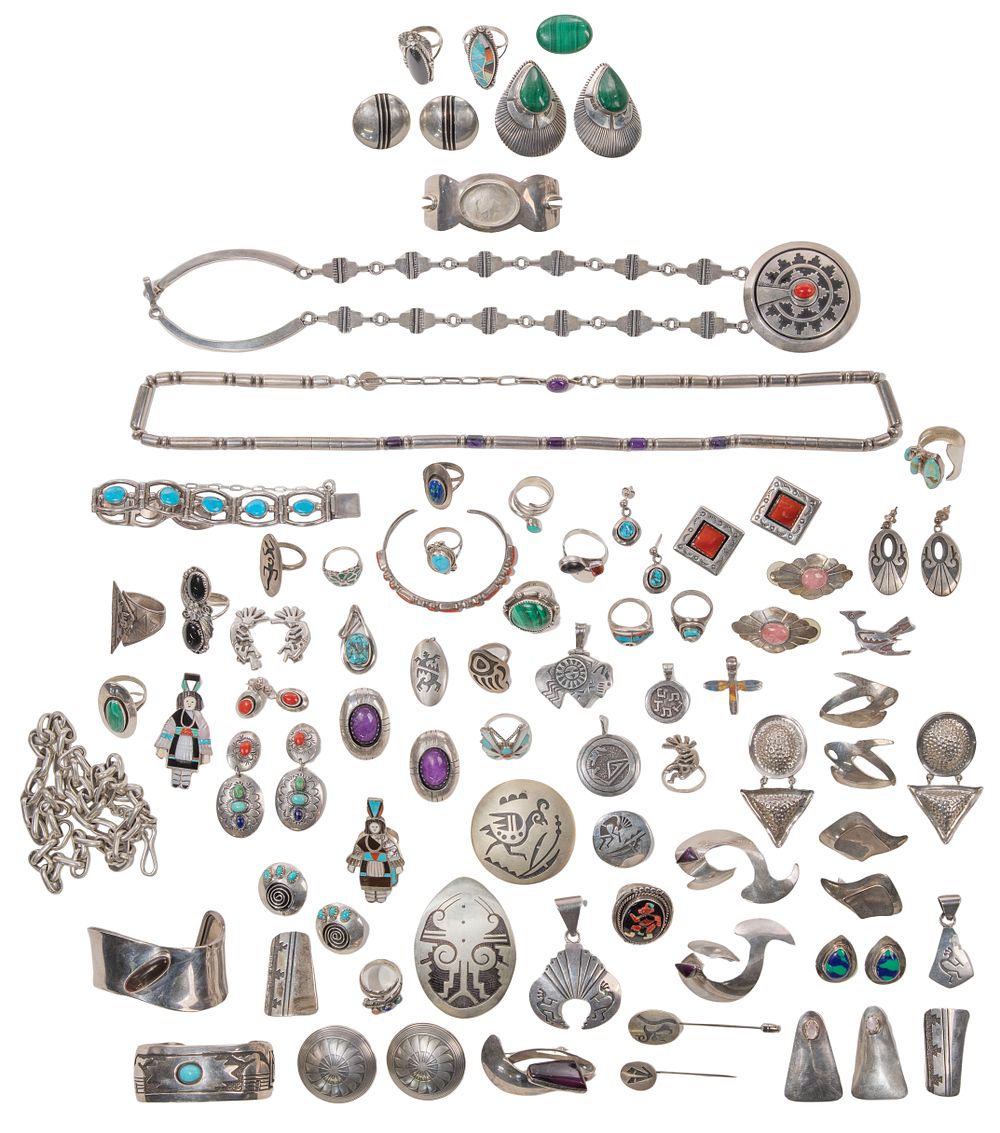 Lot 284: Native American Initial Signed Sterling Silver Jewelry Assortment