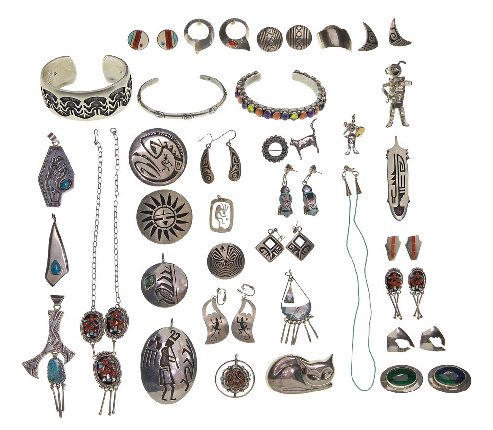 Lot 285: Native American Signed and Pictographed Sterling Silver Jewelry Assortment