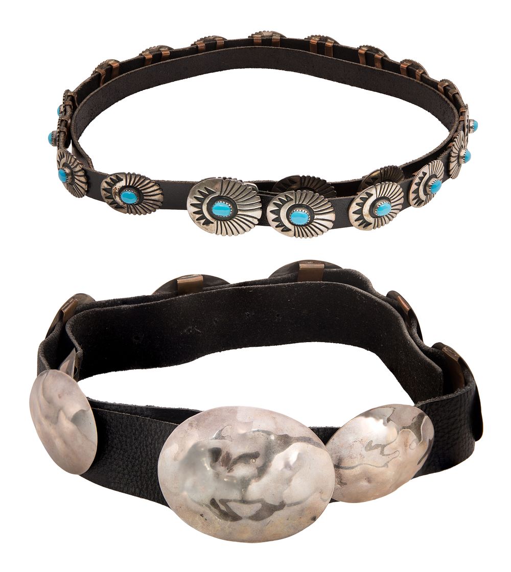 Lot 287: Native American Sterling Silver Concho and Leather Belts