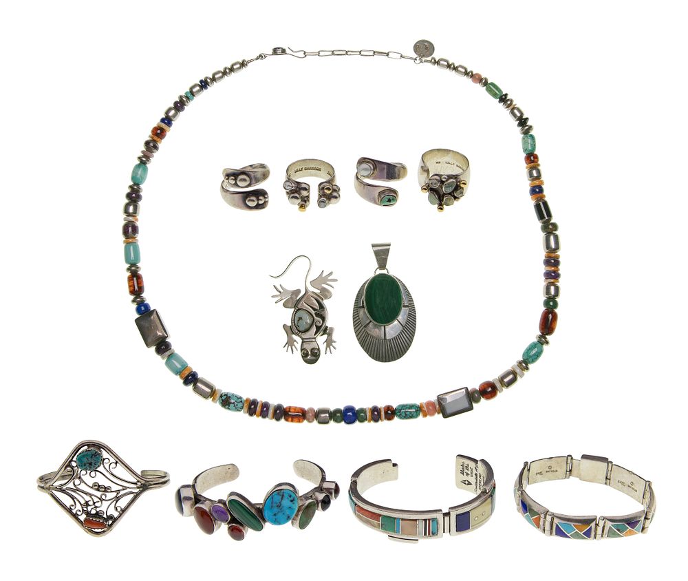 Lot 288: Native American Signed Sterling Silver Jewelry Assortment