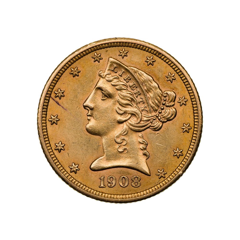 Lot 303: 1908 Liberty $5 Gold Coin