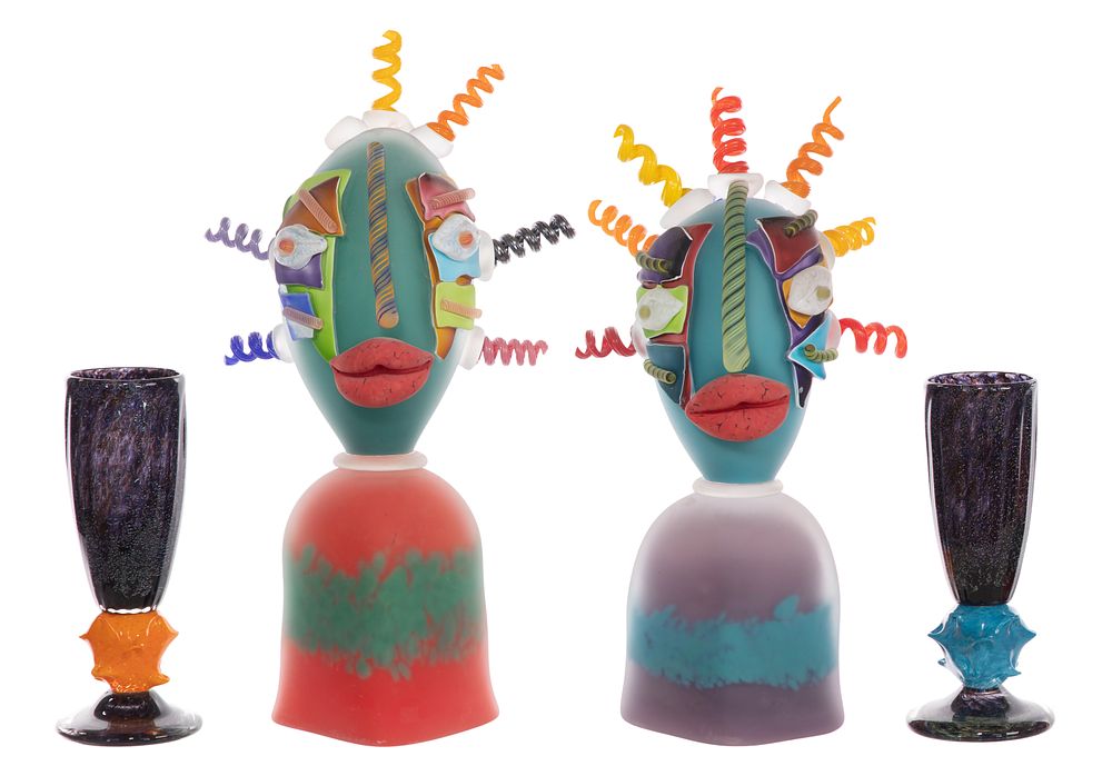 Lot 368: James Wilbat (American, 20th Century) Art Glass Sculpture and Vase Assortment