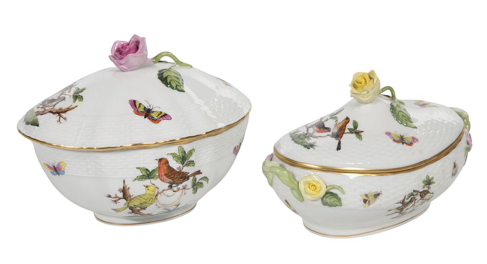 Lot 433: Herend Rothschild Bird Porcelain Lidded Tureens