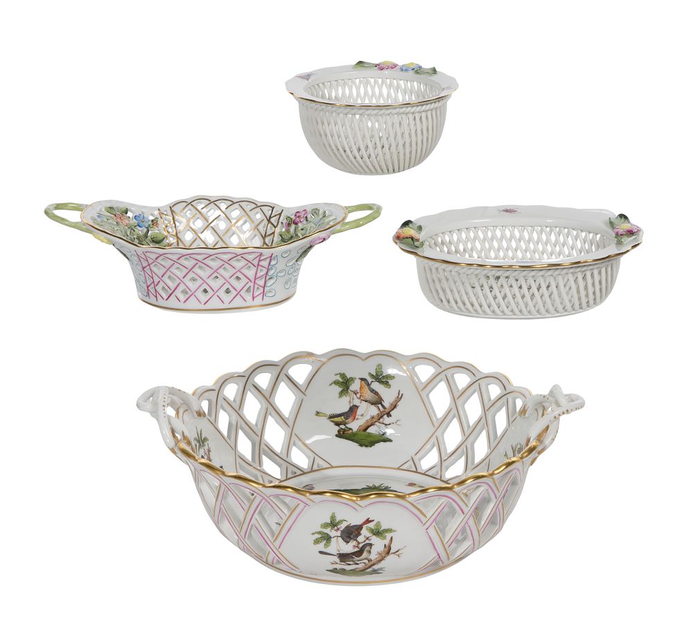 Lot 434: Herend Rothschild Bird Porcelain Baskets
