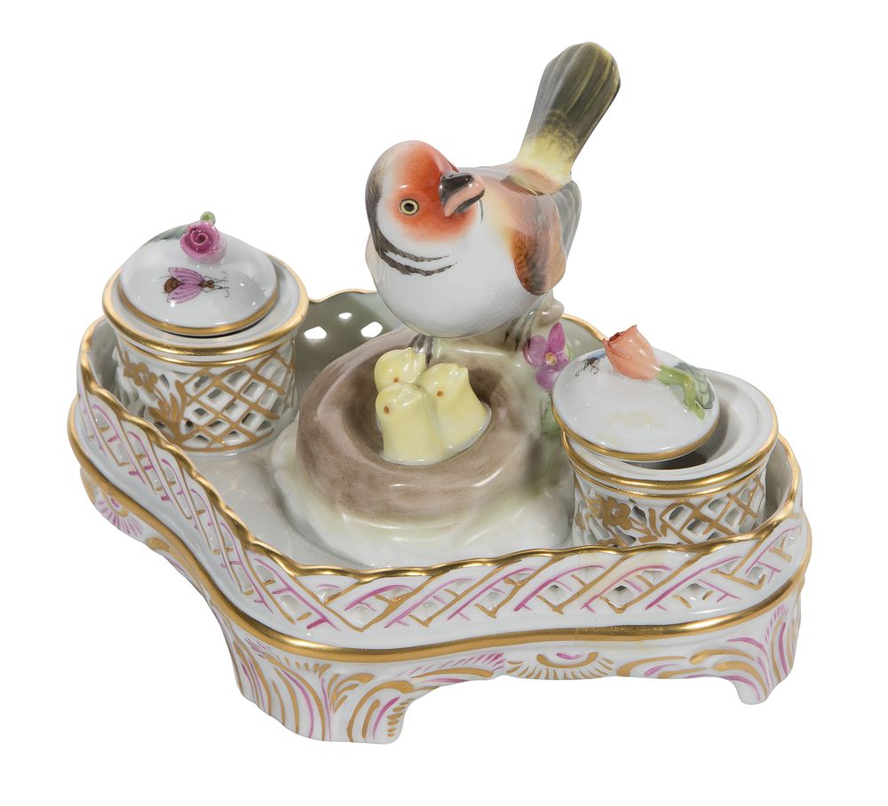 Lot 437: Herend Rothschild Bird Porcelain Inkwell