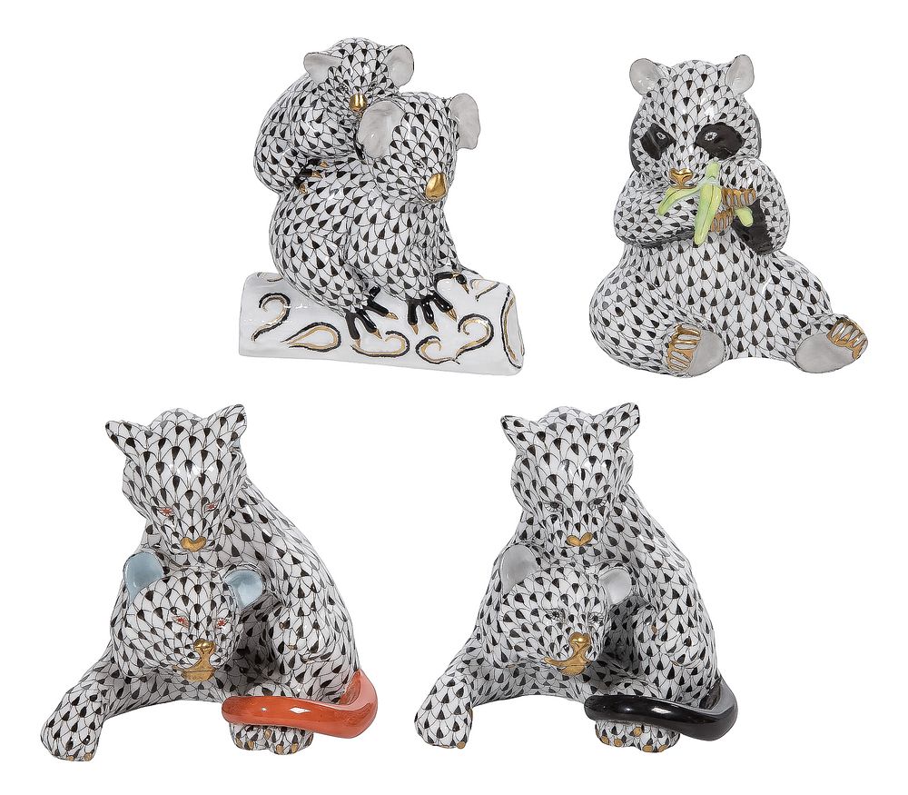 Lot 440: Herend Black Fishnet Porcelain Figurines