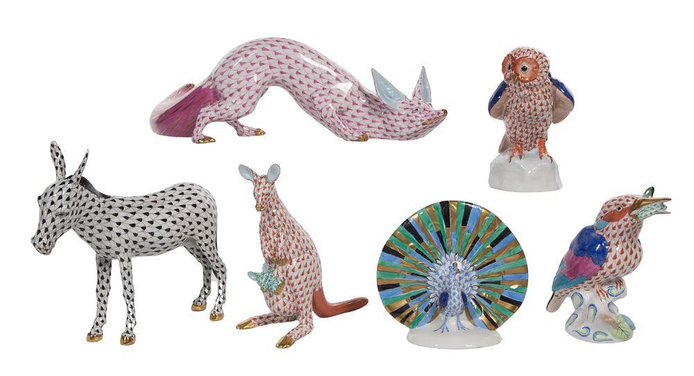 Lot 442: Herend Fishnet Porcelain Figurine Assortment