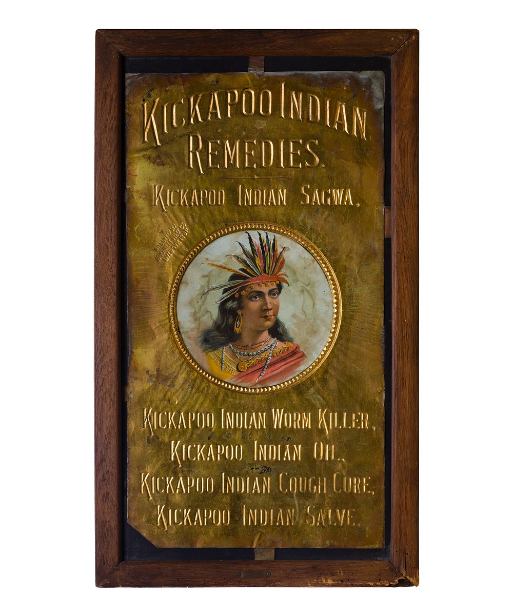 Lot 483: Kickapoo Indian Remedies Embossed Tin Litho Sign