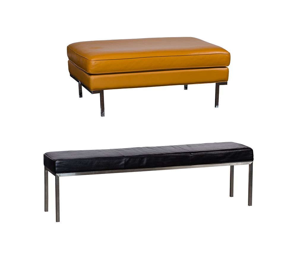 Lot 525: Room & Board Leather Ottoman and Bench