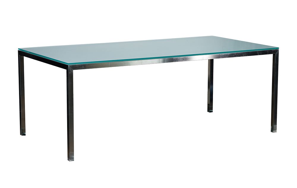 Lot 526: Glass and Stainless Steel Dining Table
