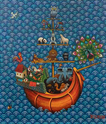Ljubomir Milinkov - Ljubomir Milinkov (Serbian, b.1942) 'Arche de Noe' Oil on Board Undated 
