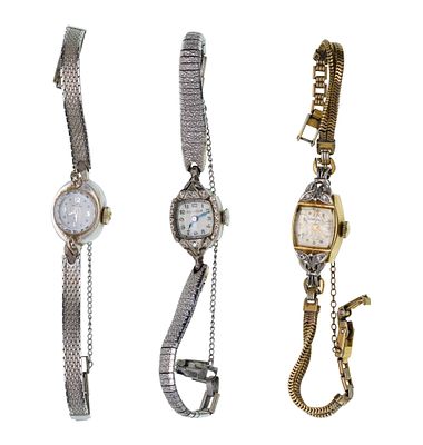 14k Gold Case Wristwatch Assortment (3) items including a Lady Hamilton, a Longines and a 