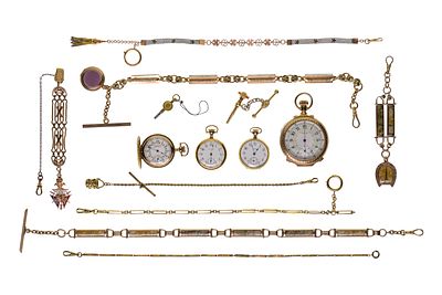 Gold-Filled Pocket Watch and Watch Chain Assortment (14) items including an Elgin open face 