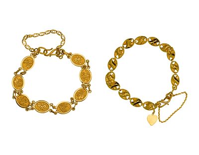 Thai 23k Yellow Gold Bracelets (2) foliate motif bracelets (foreign marks) Property from: an 