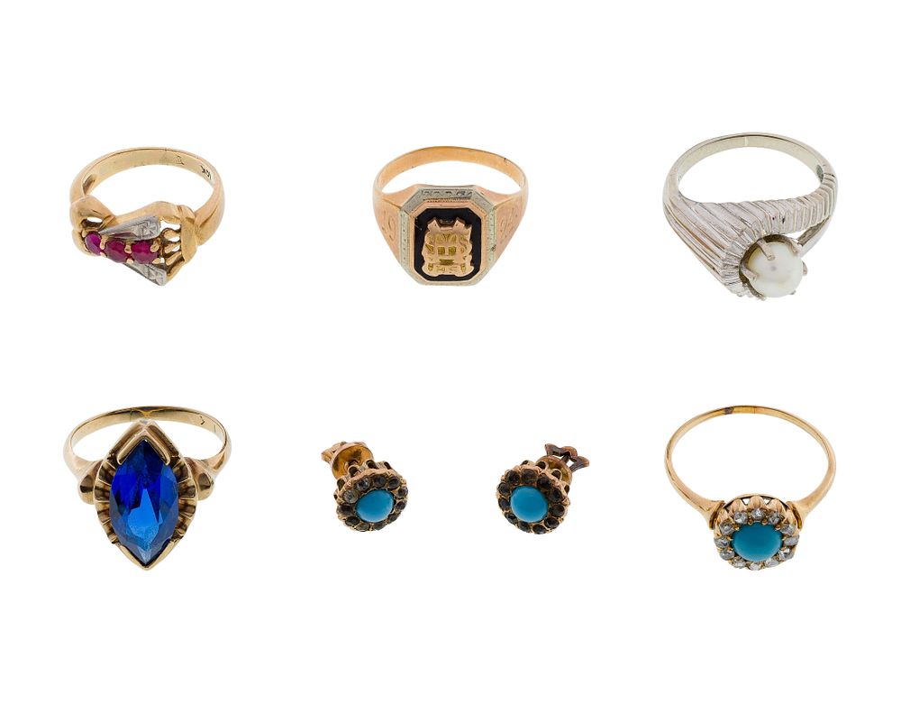 Lot 288: 14k and 10k Gold Ring and Earring Assortment