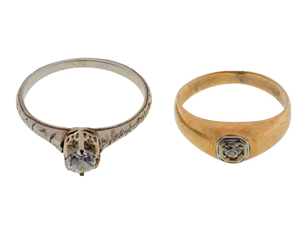 Lot 293: 18k White Gold and 14k Yellow Gold and Diamond Rings