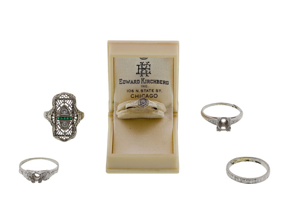 Lot 295: Platinum and 18k White Gold Ring and Setting Assortment