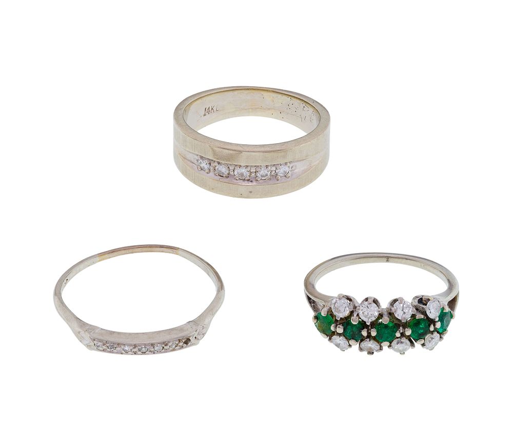 Lot 301: 18k and 14k White Gold and Diamond Ring Assortment