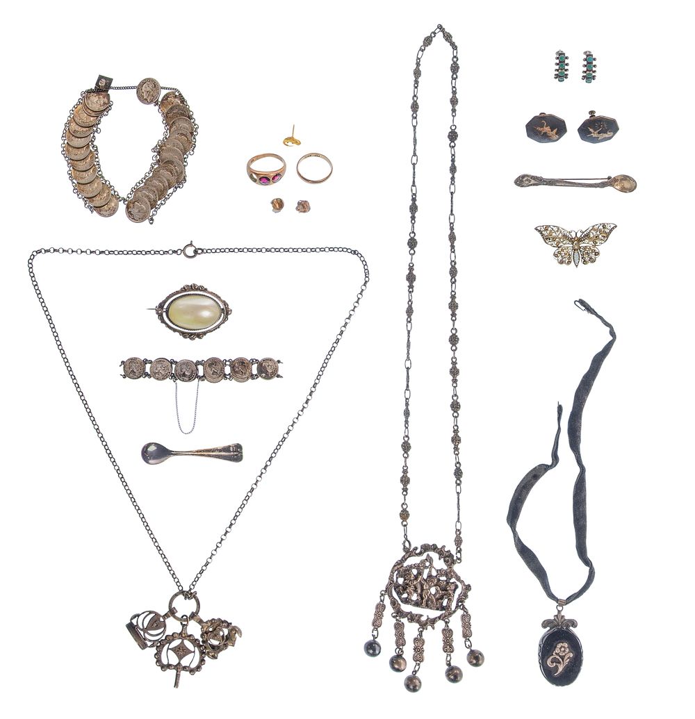 Lot 307: Gold, European Silver (900, 800), Rhinestone and Costume Jewelry Assortment