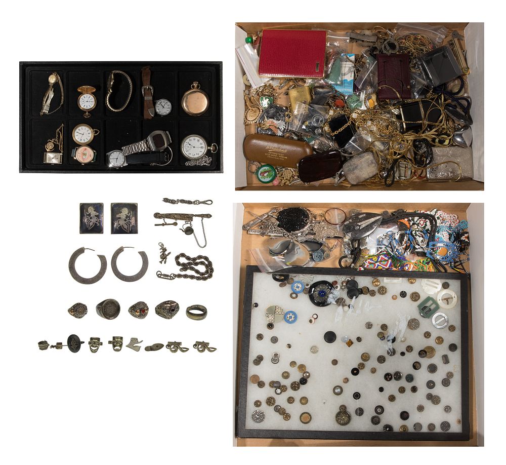 Lot 311: Sterling Silver, European Silver (800), Victorian, Watches and Costume Jewelry Assortment