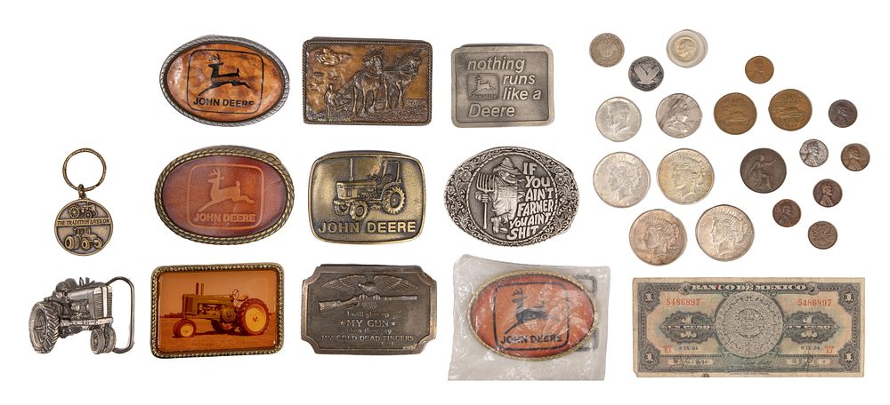 Lot 325: Belt Buckle and Coin Assortment