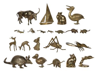Brass Animal and Sailboat Assortment (21) items including (20) animals of various shapes and 