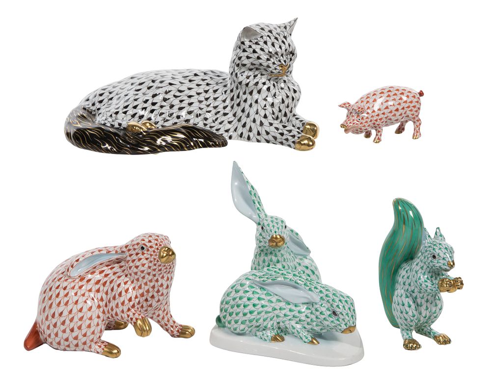 Lot 376: Herend Fishnet Porcelain Figurine Assortment