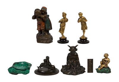 Bronze Sculpture Assortment (8) total items including (2) gilt standing children (to be posed 