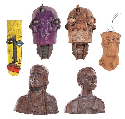 20th Century Ceramic and Plaster Sculpture Assortment (6) items including (2) molded plaster 