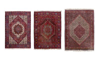 Persian Wool Rug Assortment (3) hand woven items including a floral having a center medallion 