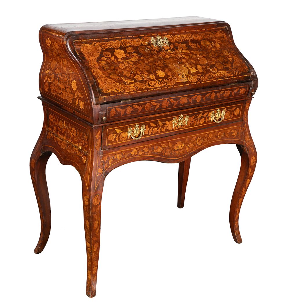 Lot 419: Dutch Marquetry Slant Top Desk