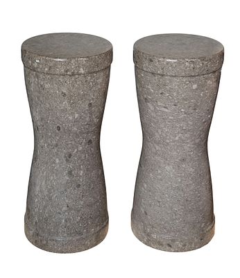 Marble Pedestals A pair of gray brecciated marble cylindrical pedestals having slight waists 