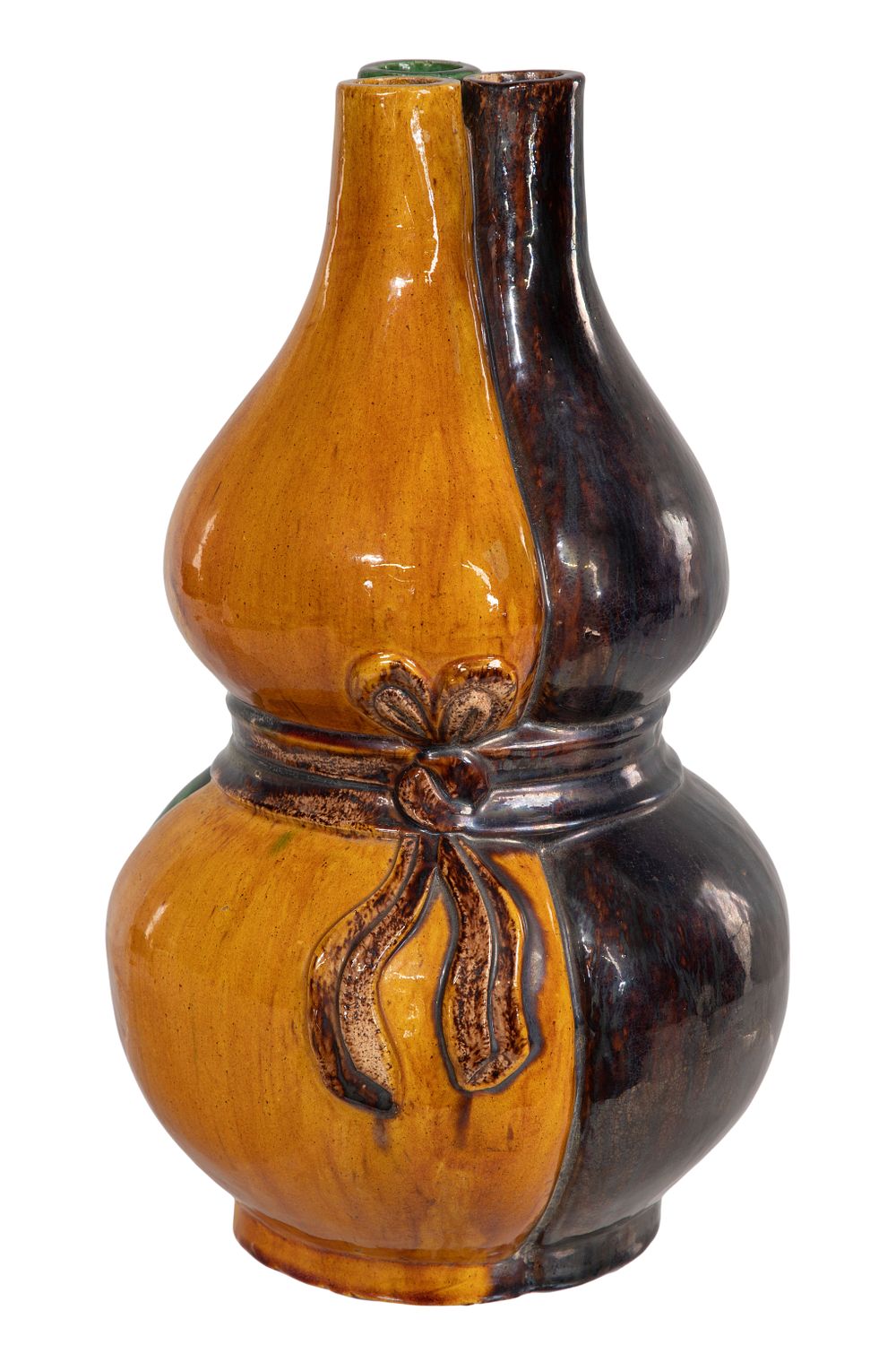 Lot 433: Chinese Triple Spout Double Gourd Ceramic Vase