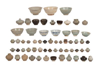 Southeast Asian Thai Sawankhalok Pottery Assortment Approximately (60) items including (11) 