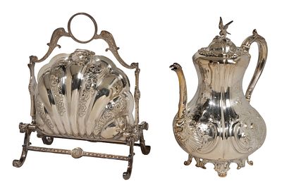 Mappins Brothers - Silverplate Tableware (2) items including a folding clam shell biscuit box 