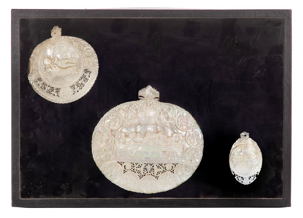 Lot 487: Carved Mother-of-Pearl Religious Plaques