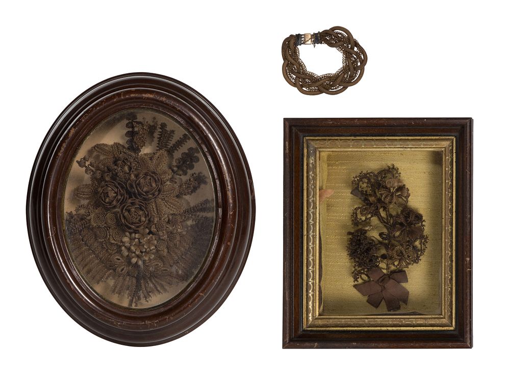 Lot 488: Victorian Mourning Hair Wreaths and Bracelet