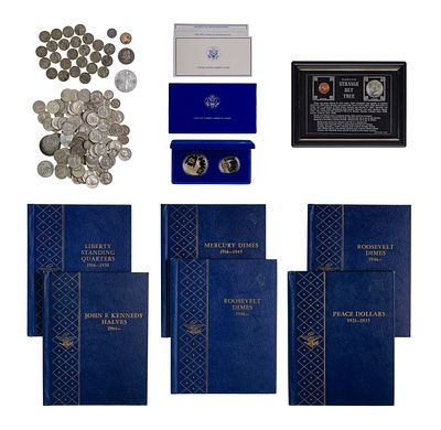 Silver Coin Assortment Including $50.85 face value US 90% silver, $3.50 face value US 40% 