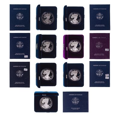 American Silver Eagle $1 Proof Collection (7) coins including boxes and paperwork Property 