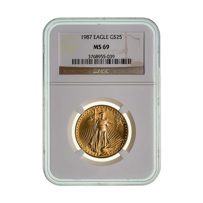 1987 $25 Gold Eagle MS-69 NGC Property from: a Private Collector, Randolph, Wisconsin Category: 